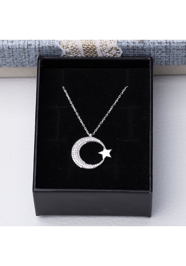 Ayyıldız Zirkon Taşlı Model 925 Ayar Gümüş Kadın Kolye Gümüş