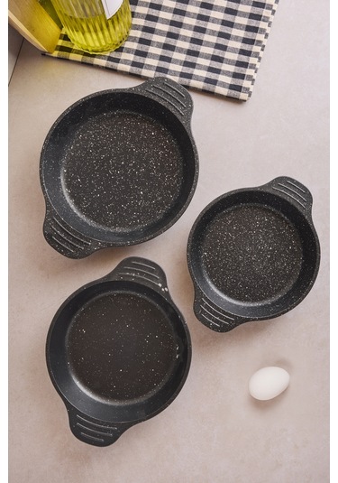 Progranito Döküm 3'lü Sahan Seti 16-18-20 Cm Siyah
