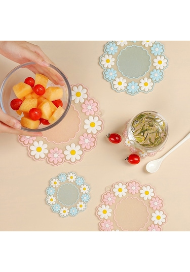 Sones Ev Yüksek Sıcaklığa Dayanıklı Papatya Bardak Altlıkları Mutfak Masa Üstü Yalıtım Matı, Stil: Mavi Büyük Diğer