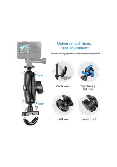 Yaozixa Abs Metal Bisiklet Motor Gövde Tutucu - 3.6cm Çaplı Çubuklar İçin, 360 Döner Çift Top Kafa, Kolay Kurulum, Siyah