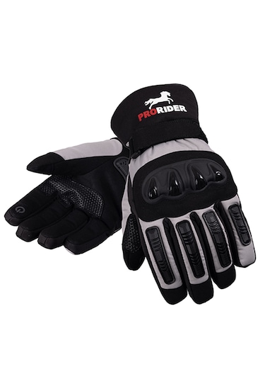 Prd14 Kışlık Gri Uzun Motosiklet Eldiveni Su Geçirmez, Rüzgar Korumalı, Dokunmatik