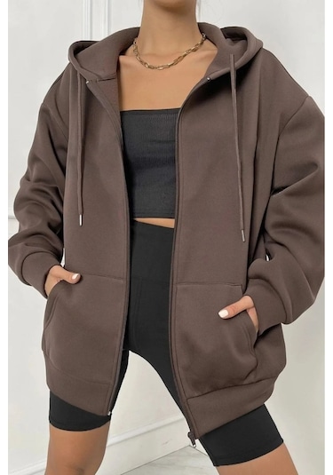 Modagen Unisex Oversize Hırka - Kahverengi