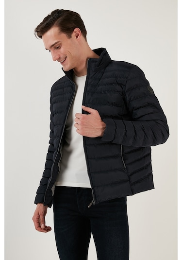 Buratti Dik Yaka Fermuarlı Cepli Slim Fit Şişme Erkek Mont 649002 Lacivert
