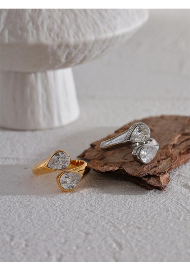 Altın Eetit Lüks Parlak Aaa Kübik Zirkonya Paslanmaz Çelik Geometrik Yüzük Yüksek Kaliteli Dokulu Takı Aksesuarları Kadınlar İçin Hediye Altın