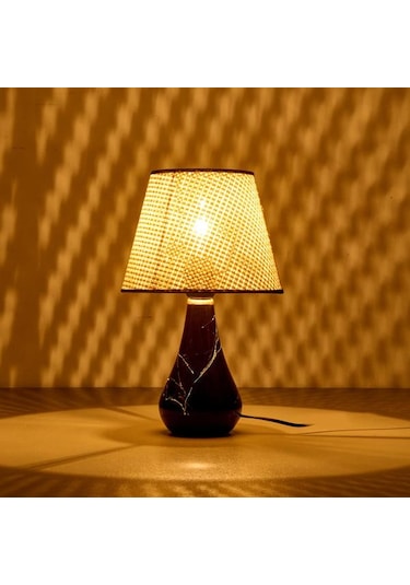 Nisa Luce Konik Seramik Abajur - Siyah / Krem - 37x20x20 Cm Siyah / Krem Krem - Siyah