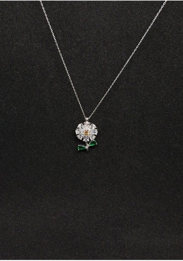 925 Ayar Gümüş Taşlı Papatya Kolye - Zarif Ve Şık Tasarım 2,72 Gr. Gümüş