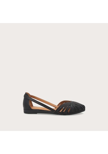 Nero Black Sandalet Kadın 03m4 Frau Leather Caged Ballet Flats Wıth Thın Straps siyah