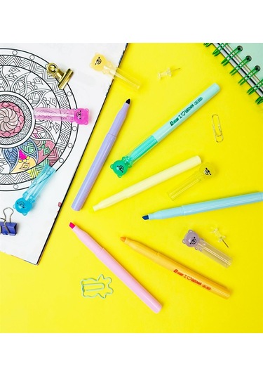 Ayıcık Figürlü 6'lı Fosforlu Kalem Seti Çok Renkli