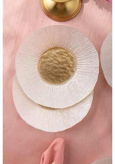 Emsan Golden 6 Kişilik Cam Pasta Seti 21 Cm Gold