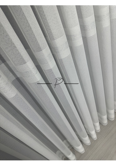 Tül Perde Bantlı Şerit Anotella Desen Lüx Armür 3 Farklı Renk Seçeneği Ekru-gümüş Şerit Çok Renkli