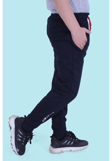 Fermuar Cep Detaylı, Yazı Baskılı Erkek Çocuk Eşofman Altı Lacivert