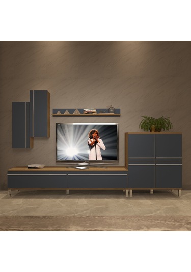 Decoraktiv Eko 6 Mdf Std Krom Ayaklı Tv Ünitesi Tv Sehpası Pera - Antrasit