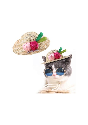 Köpekler Ve Kediler İçin Çiçek Dekorlu Mini Geniş Kenarlı Hasır S