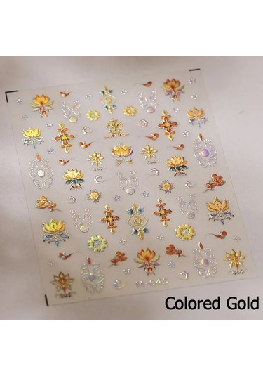 1 Adet Vintage Altın Çiçek Yüksek Kalite 5d Kabartmalı Nail Art Çıkartmaları Nail Art Gravür Dekorasyon Moda Kaymak Tırnak Çıkartmalar Nikel Serbest Beyaz