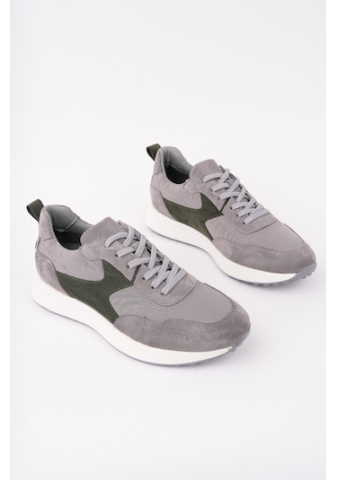 Muggo Svenson Kalın Taban Bağcıklı Hakiki Deri Erkek Günlük Sneaker Spor Ayakkabı Gri