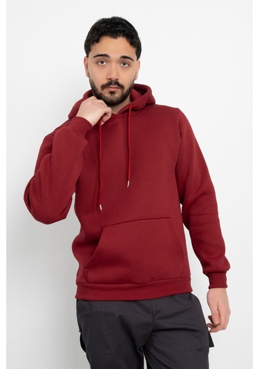Dasüniforma Basic Baskısız 3 İplik Kapüşonlu Unisex Kanguru Cepli Kapüşonlu Sweatshirt Hoodie Sweat Bordo