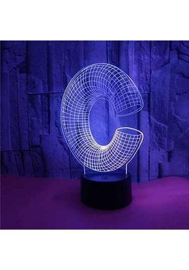 Goldenqian 3d Gece Lambası Oyuncak Led Illusion Lambası C Harfi 16 Renk Değişimi Dekor Masa Lambası Uzaktan Kumandalı, Erkekler Kızlar Için Noel Doğum Günü Hediyeleri Jg25xı Siyah
