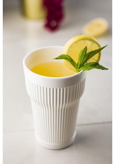 Akrilik Beyaz Tekli Uzun Bardak & Su  Meşrubat Bardağı 400 ml ( Cam Değildir )