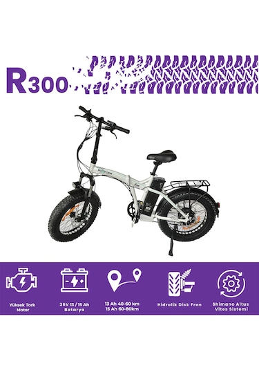 Roxform R-300 Elektrikli Katlanabilir Bisiklet 13ah Shimano Altus Hidrolik Fren Alüminyum Kadro Beyaz