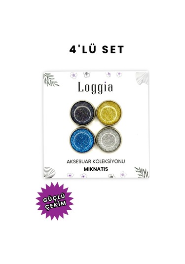 Eşarp Ve Şal Mıknatısı Simli 4lü Set - Başörtü Tutucu Kadın Tesettür Aksesuar Mıknatıs Karışık