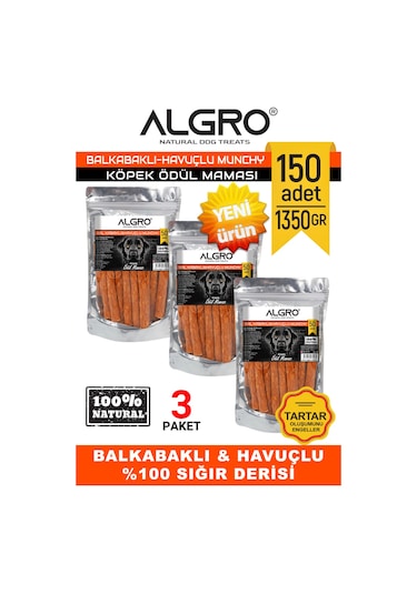 Algro Balkabaklı & Havuçlu Sığır Derisinden Munchy Stick 3 x 450 G