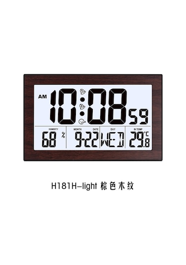 Springsun Oda Duvar Saati Ahşap Desenli Lcd Ekranlı Sıcaklık Nem Gösterici Takvim Alarm H180h Kahverengi Ahşap ÇOk Renkli