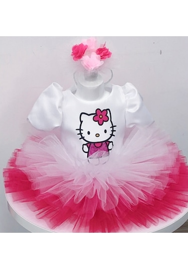 Hello Kitty Baskılı Kız Çocuk Bebek Doğumgünü Elbise Parti Kostüm