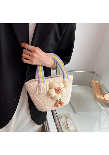 Saman Trendi Küçük Taze Çiçekli Çanta Moda Çanta-beyaz Kapalı Beyaz