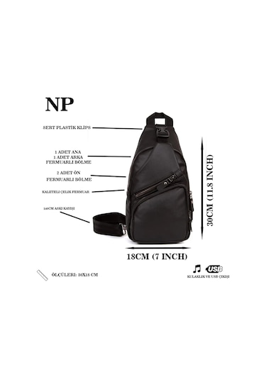 Tuldar Yıkama Deri Usb Ve Kulaklık Çıkışlı Çapraz Göğüs Bel Ve Omuz Çantası Tul037 Siyah