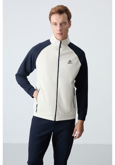 Tommy Life Bej Lacivert Dik Yaka Çift Renk Rahat Form Klasik Paça Erkek Eşofman Takımı - 85113 Bej