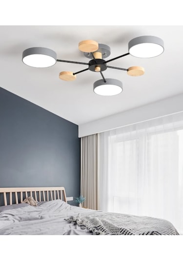 Simaavize Modern Ahşap Detaylı Led Avize