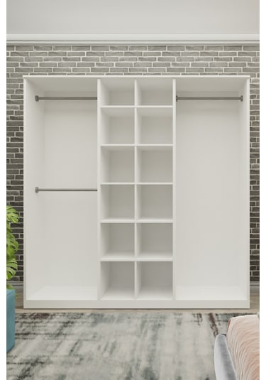 Gm 081 Favorite 6 Kapılı Aynalı Beyaz Siyah Kulplu Gardırop