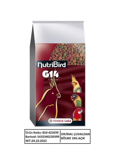 Versele Laga Nutribird G14 Tropical Papağan Palet Yemi Açik 1 KG