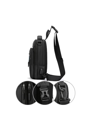 Haoshuai 1100-17 Usb Şarj Portlu Erkek Crossbody Göğüs Çantası 001