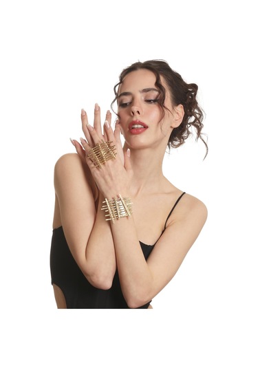 Kadın Mat Altın Kaplama Açık Bant Çit Model Bohem Bileklik &yüzük Set Altın