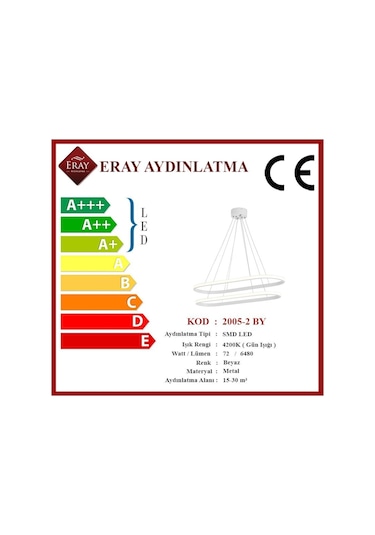 Eray Aydınlatma 2005-2 Beyaz Elips Led Avize