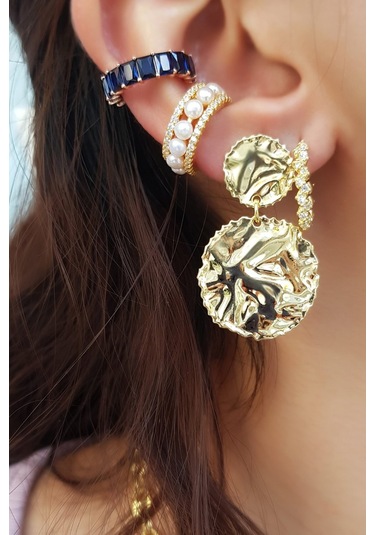 MorMajor Silver Ithal Lacivert Kare Baget Taşlı Gümüş Kıkırdak Küpe-4945