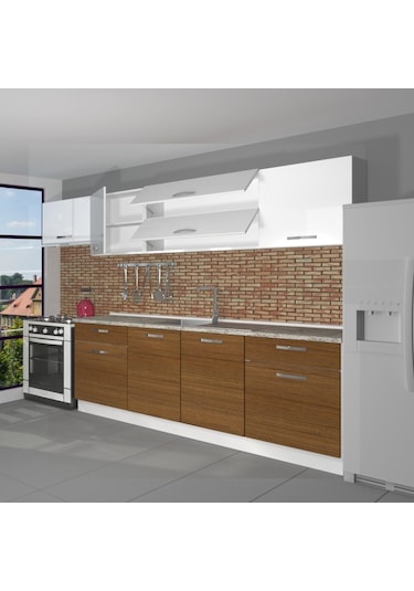 Decoraktiv Prestij 280 Mdf Hazır Mutfak Dolabı - Tezgah Dahil - Ceviz Beyaz Beyaz - Ceviz