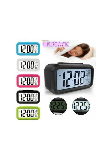 Lcd Işıklı Sensörlü Termometreli Alarmlı Dijital Masa Saati + Pil (253622563)