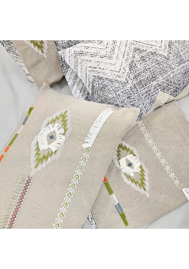 Yatak Örtüsü Seti & Nakışlı Nevresim Takımı Bej 9 Parça Bej