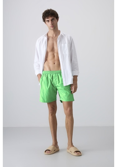 Tommylife Neon Yeşil Hızlı Kuruyan Standart Fit Erkek Deniz Şortu - 81237