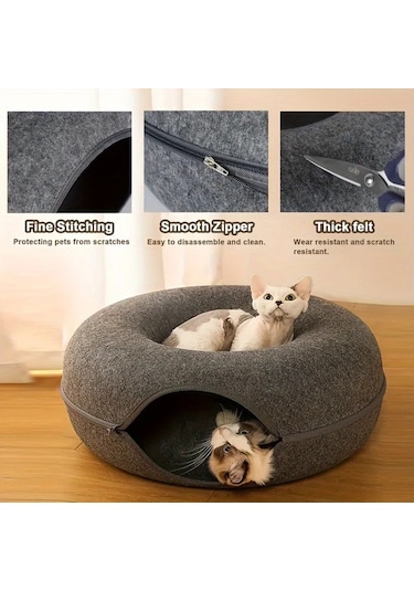 Honeybeeshop Gri Interaktif Kece Tuneli Donut Kedi Yatagi Kucuk Ve Orta Boy Kediler Fretler Tavsanlar Icin Yumusak Kanvas Oyun Egitim Oyuncak