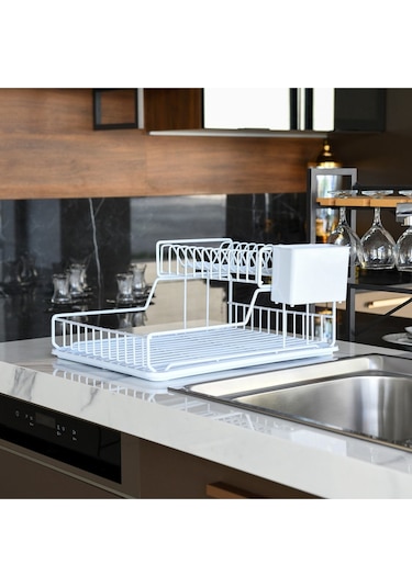 Ömür Boyu Paslanmaz İki Katlı Tabaklık Bulaşıklık BEYAZ TB2BEYAZ Beyaz