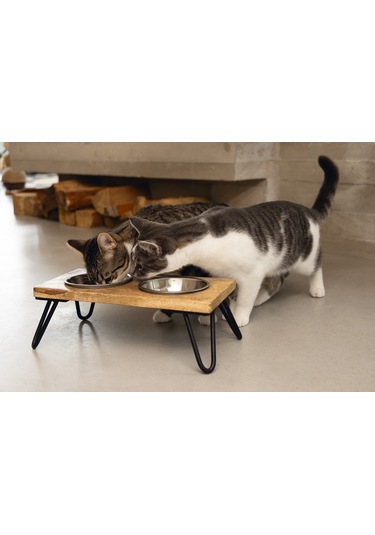 Beeztees Dbl Kedi İkili Mama Ve Su Kabı, Paslanmaz Çelik, Beyaz, 31x16x10cm, 2x350ml