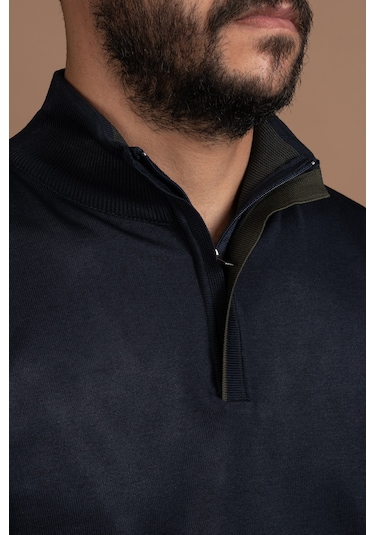 Fermuarlı Balıkçı Yaka Polyamid Kumaş Mevsimlik Triko Kazak Lacivert