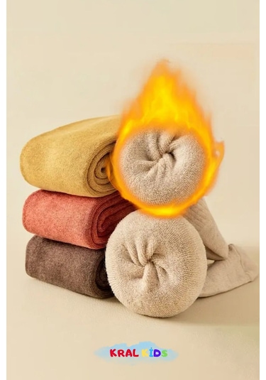 Kız - Erkek 5 Çift Çocuk Termal Çorap Kışlık Kalın Havlu Pamuklu, Renkli Set ÇoK Renkli