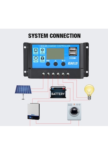 Solar Güneş Paneli Akü Şarj Kontrol Cihazı 10 Amper 12v 24v