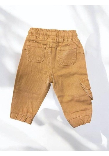Erkek Bebek Kargo Cepli Beli Paçası Lastikli Dokuma Pantolon-14877 Kahverengi