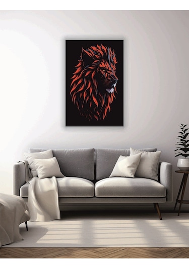 Kırmızı Aslan Temalı Cam Tablo