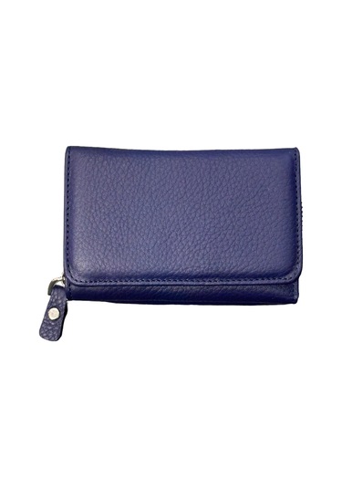 Monte Lui Unisex Hakiki Deri Cüzdan Mavi